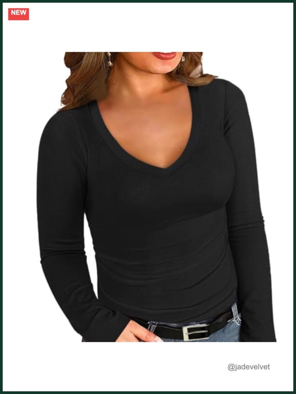 Plus Size Ribbed V-Neck Long Sleeve Tunic Tees 1X-5X